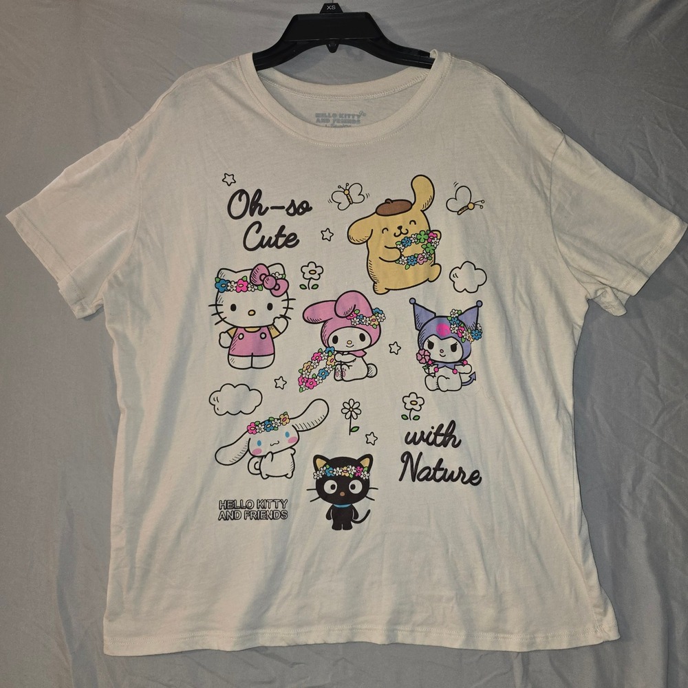 Sanrio Hello Kitty and Friends T-Shirt Size L 13-14 Kids Cream Nature Graphic